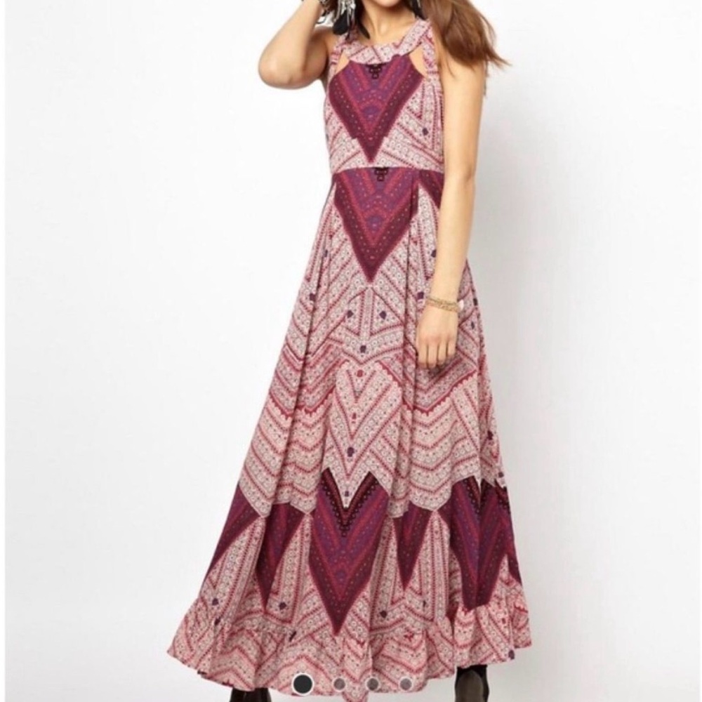 Free People Geometric Tribal Print Lace Up Back Maxi Dress
